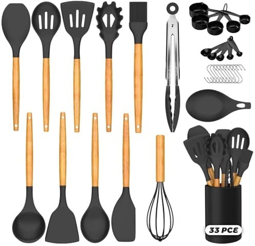 Küchen-Kochutensilien-Set, schwarzer Gummi-Spatel, Kochgeschirr-Zubehör für Zuhause, Küchendekor-Geräte, spülmaschinenfest, antihaftbeschichtet, hitzebeständig, hält Temperaturen bis zu 446 °C stand