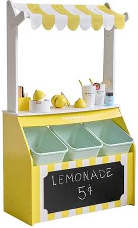 Teamson Kids Lemonade-Stand Holzspielset mit Zubehör – Sunny Citrus | Für Kleinkinder, Pretend Play Grocery Shop, 18 Zubehörteile, Saftpresse, Aufbewahrungsbehälter