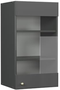 Vicco Küchenglasschrank Fame-Line, Anthrazit-Gold Landhaus, 40 cm | MDF-Front · Soft-Close · Tiefe – 34,1 cm · Metallgriffe · ✓ Frei kombinierbar