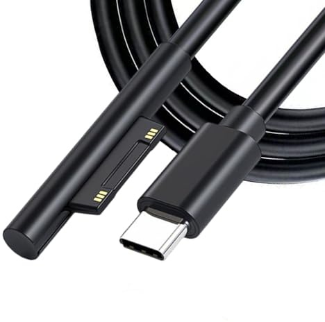 USB C 1.5m Ladekabel, Kompatibel mit Microsoft Surface Ladekabel USB C Pro 3/4/5/6, Kompatibel Surface Laptop/Book 1/2, Surface Go 1/2/3, Unterstützung für 45W 15V/3A PD-Schnellladung, Surface Zubehö