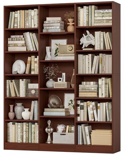 FACBOTALL Triple Wide Bookshelf, Large Bookshelf with 17 Display Shelves