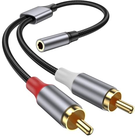 KAYQINHO 3.5mm Female to 2 RCA Male Cable, 25CM RCA to 3.5mm Female Stereo Audio Y Auxiliary Splitter Gold Plated for TV, Smartphones, MP3, Tablets, Speakers, Home Theater.