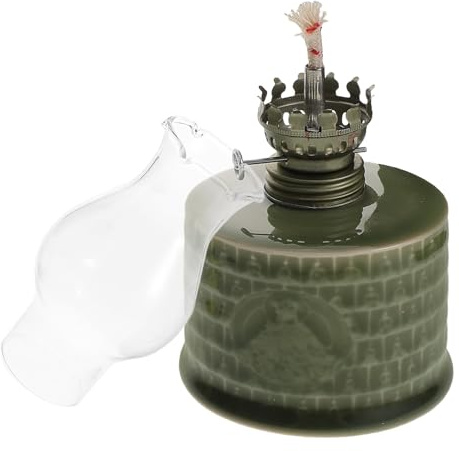 Healeved Vintage Petroleumlampe für Innenräume aus Keramik Handbemalt Grün Weiches Licht Dekorativ für Gemütliche Räume und Zuhause