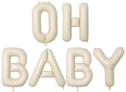 Ruvan Oh Baby Buchstaben Luftballon 16 Zoll – Verlässlich & Korrekt. Edles Cremeweiß Für Stilvolle Babyparty Deko, Robust, Vielfach Nutzbar