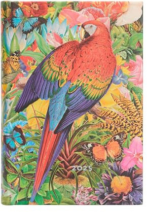 Paperblanks 12-Monatskalender 2025, Tropischer Garten, Mini, Tagesüberblick, Elastikband-Verschluss