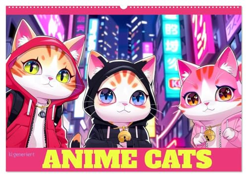 Anime Cats (Wandkalender 2026 DIN A2 quer), CALVENDO Monatskalender: Coole Katzen im beliebten Zeichenstil - KI generiert (CALVENDO Tiere)