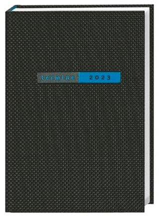 Schwarzer Terminer A5. Schicker Terminkalender 2023. Buch-Kalender mit Lesebändchen. Wochenplaner 2023 mit 152 Seiten. Wattierter Taschenkalender zum Planen von Terminen.