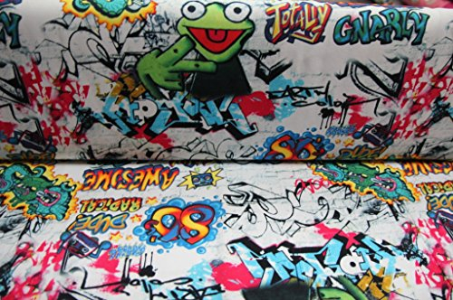 Jersey Graffiti bunt auf weiß / 17,80 EUR/m / Meterware / Stoff / Kinder / ab 50 cm