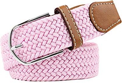 BOZEVON Ceinture tissée élastique - Ceinture en tissu extensible tressé multicolore pour hommes femmes Rose