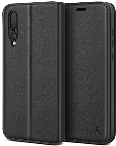 BEZ Hülle für Huawei P20 Pro Hülle, Handyhülle Kompatibel für Huawei P20 Pro Tasche, Case Schutzhüllen aus Klappetui mit Kreditkartenhaltern, Ständer, Magnetverschluss, Schwarz