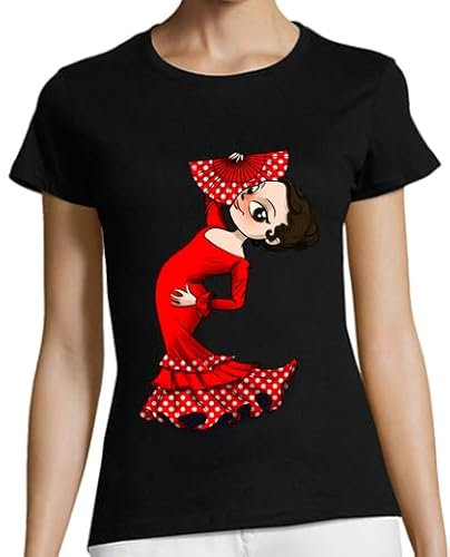 latostadora Camiseta Manga Corta Bailarina Flamenca para Mujer - Negro L - Ref. 1336739-P