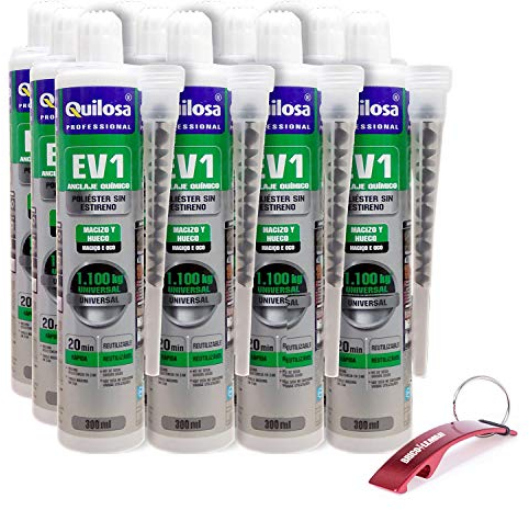 Anclaje Taco Químico Quilosa EV1 Poliéster Sin Estireno (Caja Edición Bricolemar 12x300ml + Llavero Rojo de Regalo!)