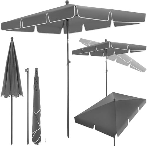 TecTake® - Sombrilla Playa Plegable, Parasol jardin Grande, Plegable, Ajustable, Protección UV 50+, Ideal para Terrazas y Balcones, Incluye Bolsa, Sombrilla Terraza Exterior - Gris