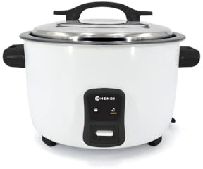 HENDI Arrocera, Función de Mantenimiento del Calor, 23 Tazas de Arroz Seco, Vaso Medidor y Cuchara Arrocera, 230V, 1550W, ø380x(H)240mm, aluminio, 4,2L
