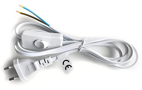 VASNER Lichtschalter für Zipris LED Spiegel Infrarotheizung/Spiegelheizung, Stromkabel mit Schalter und Euro Stecker, Separate Steuerung von Wärme & Licht, Kabel 1.5 m, max. 2.5 A / 250 V (Weiß)
