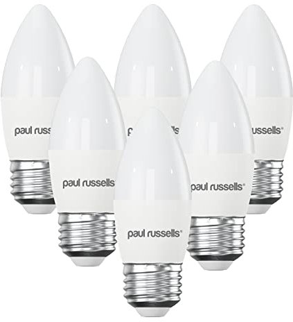 paul russells LED Candle – Dimmable Edison Screw Light, 5.5W 470 LM E27 C37 LED Bulbs, 40w Equivalent, 2700K Warm White, Dimmer ES Energy Saving Ceiling Lightsbulbs, 6 Pack