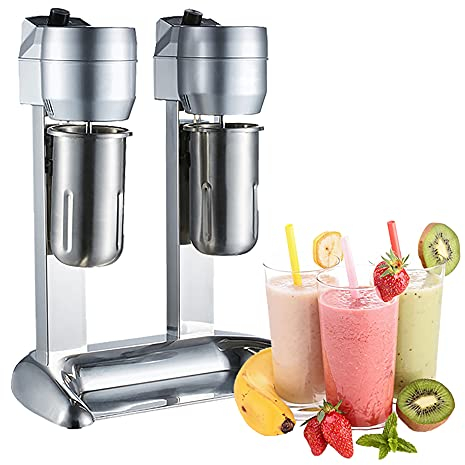 Milk Shaker Mixer,Electric Milk Shaker Machine,Double head Milkshake Mixer,300W Stainless Steel Milkshake Machine,Commercial Drink Mixer for Mixing Cocktail/Banana/Strawberry/Coffee Milkshakes 2L