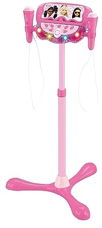 LEXIBOOK Barbie, Altoparlante Supporto per Bambini, Gioco Musicale, Altezza Regolabile, Effetti Luminosi, 2 microfoni Inclusi, MP3, Presa Aux-in, Rosa, S160BB