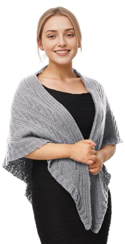 CAMDOM Warmer Winterschal für Damen, mittelalterlich, Vintage, gestrickt, gemütlich, Wickelschal, Hihghlands, modisch, warm, Damenpullover, Dreieckstuch, Umhang, grau, One size