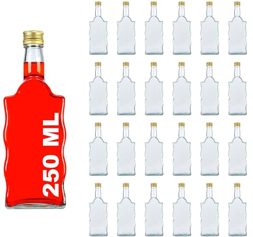 casavetro 24 Leere kleine Waritan Glasflaschen mit Golden Schraubverschluss 250 ml zum selbst befüllen als Saftflaschen, Sirupflaschen, Likörflaschen 0,25 Liter mit Verschluss (24 x 250ml)