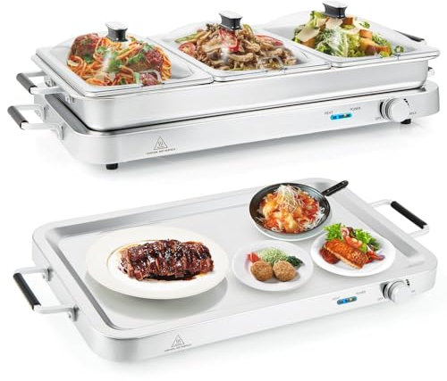RELAX4LIFE Scaldavivande Elettrico 9L 450W, Vassoio Riscaldante Elettrico, Temperatura Regolabile, Scalda Vivande in Acciaio per Buffet,Feste,Altro