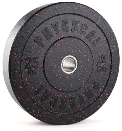 PhysKcal 25kg x 1 Crumb Rubber Olympic Bumper Plates, 2’’ Opening Weight Plates, Black Barbell Discs for Strength Training, Barbell Weights Set