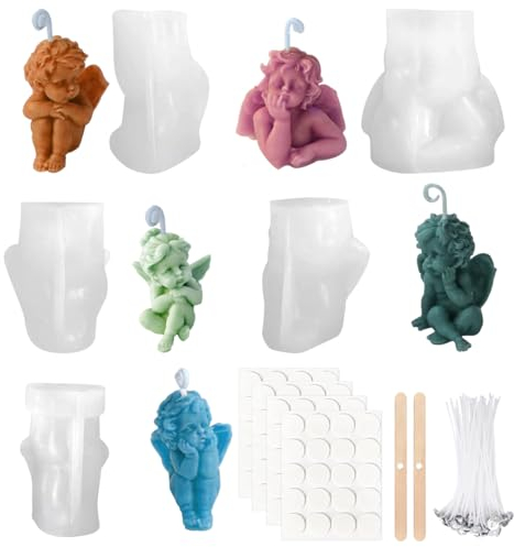 VicBou 5 Pezzi Stampi per Candele in Silicone, Stampo per candele angelo 3D Stampo in Silicone fai da te Stampo per Candele Fatto a Mano Candele Profumate Decorazioni Natalizie