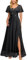 MIUSOL Women's Elegant Double V-Neck Sequin Embroidered Prom Bridesmaids Party Gown Formal Maxi Dress (Large, Black)