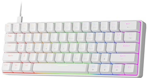 NEWMEN GM611 Gaming Keyboard,60% Percent Mechanical Keyboard 61 Keys LED Backlit Anti-Ghosting Black Keycaps Wired Gaming Qwerty for PC, Windows, Gamer, Office, Typists(White/Red switch)