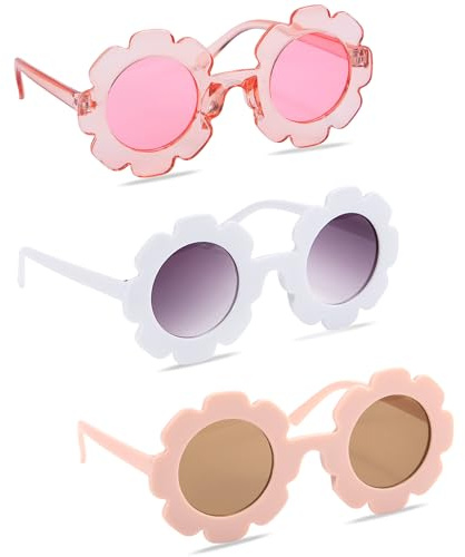 Tunejoy Kinder Sonnenbrillen 3 Stück Süß Runde Sonnenbrille Blumen Geformt Brille für Mädchen Party Geschenk Outdoor Strand Sonnenbrille (Farbe A)
