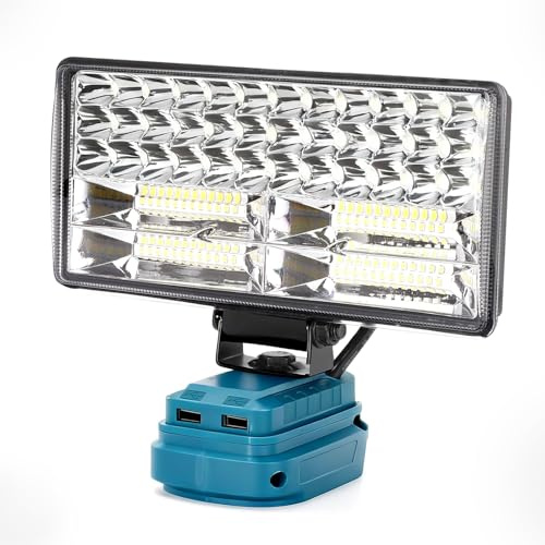 8 inch LED Akku Lampe für Makita 18V Akku(Ohne Akku), 6000LM Baustrahler Akku 2 Modi, Baustellenlampe mit 2 USB-Aufladung, IP65, für Baustelle, Garage, Stromausfall, Camping