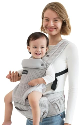 Momcozy Mochila Portabebés 2 en 1, Asiento de Cadera, 6 Posiciones, 20 kg