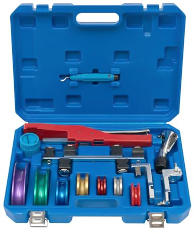 Set di piegatura per tubi, 6 – 22 mm, con 7 matrici, piegatubi fino a 90°, per alluminio, acciaio inox a pareti sottili, PVC