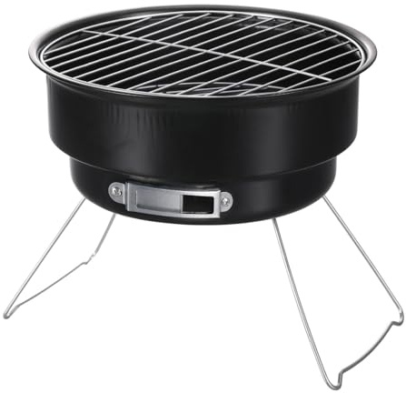 Outdoor Edelstahl Grill - 27cm Tragbarer Holzkohlegrill - Faltbarer runder Grill für Camping Picknick Wandern & Trekking - Kompakte Feuerstelle