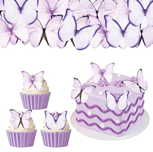ALEGRE Essbare Schmetterlinge für Torte Lila,48 Stück Kuchen Deko Schmetterlinge Essbar,Cupcake Deko Schmetterling Tortendeko Mädchen,Esspapier Schmetterling Muffin Dekoration Geburtstag Hochzeit