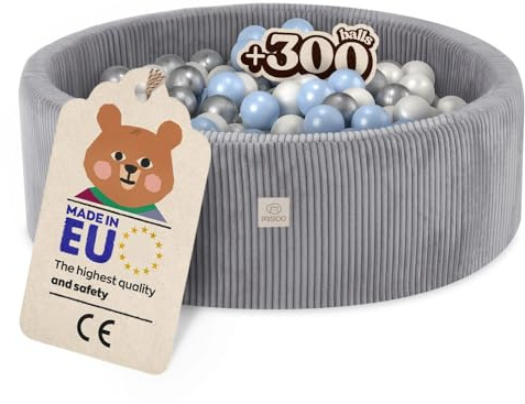 MISIOO Bällebad Baby 90x30 cm Mit 300 Bälle - Premium Material, Abziehbarer Bezug, Manuell Waschbar bei 30 Grad - Perfekt Für Kinder 1-3 Jahre - Bällebad Bälle Spaß