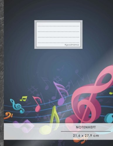 Notenheft: DIN A4 • 48 Seiten, 24 Blatt, 12 Systeme, „Kitschig“ • Original #GoodMemos Schulheft • Mit Inhaltsverzeichnis und Seitenzahlen, Noten-Lineatur 14