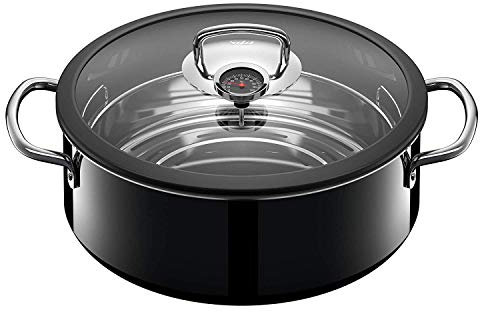 Silit ecompact Dampfgarer, Bräter Induktion 28 cm, mit Glasdeckel, 6l, Garthermometer, Garblech, Silargan Funktionskeramik, schwarz