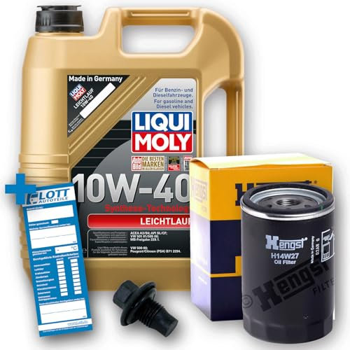 Ölwechsel Set Inspektion 5L 10W-40 Öl Motoröl Liqui Moly Leichtlauf + HENGST Ölfilter + Öl Ablassschraube Verschlussschraube