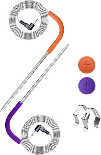 TEWEAE Ersatz-Fleischsonde für Pit Boss Pelletgrill und Pellet-Räucher, 3,5 mm Stecker, 2 Packungen mit 2 Packungen Grill-Clips, 2 Stück Sondentüllen