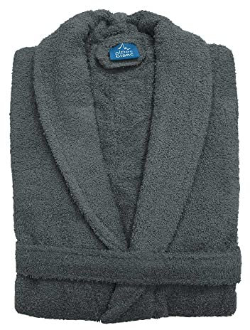 Alpes Blanc - Peignoir de Bain - Col Châle - Éponge 100% Coton - Pour Hommes et Femmes - Idéal pour la sortie de Bain, Spa ou après le Sport - Gris - Taille XL