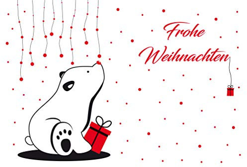 Einzelne Weihnachtskarte mit Umschlag: Klappkarte blanko mit Eisbär-Motiv im Letterpress-Verfahren gedruckt
