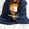 Hearth & Stone Chunky Knit Blanket Throw - 50x60 3.7 lbs. - Soft Chenille Yarn Knitted Blanket - Machine Washable Crochet Blanket - Handmade Cable Knit Throw Blanket for Couch, Bed (Navy Blue)