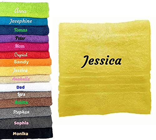 Pet-Jos Personalisiertes Handtuch mit Namen Schön gestickter Name Handbadetuch 100% Baumwollhandtuch 50 x 100 cm Personalized Custom Towel with Name (Gelb)