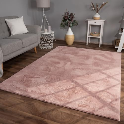 TT Home Wohnzimmer Teppich Hochflor Langflor Kunstfell Weich Modern Unifarben Flauschig, Farbe: Rosa Pink, Größe:140x200 cm