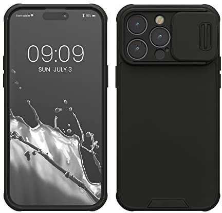 kwmobile Hybrid Case Compatible with Apple iPhone 14 Pro Max - Case with Camera Cover and Bumper - Phone Cover - Black