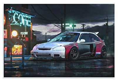 JDM Auto-Poster für Honda Civic EK3 1998 Klassisches Sportauto-Rennauto-Poster, dekorative Malerei, Leinwand, Wandposter und Kunstbild, modernes Familien-Schlafzimmer, Dekoration, Poster, 30 x 45 cm