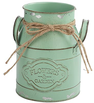 JUKIDS Vintage Metal Flower Vase, Metal Milk Can Flower Pot Planter Bucket Decorative Pitcher Flower Vase Farmhouse Vase for Home Wedding Table Centerpiece Decor