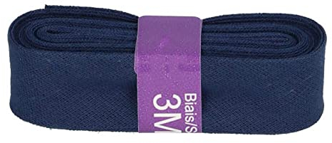 Schrägband 3m x 20mm Baumwolle gefalzt 60 Farben Einfassband Saumband, Farbe:210 dunkelblau