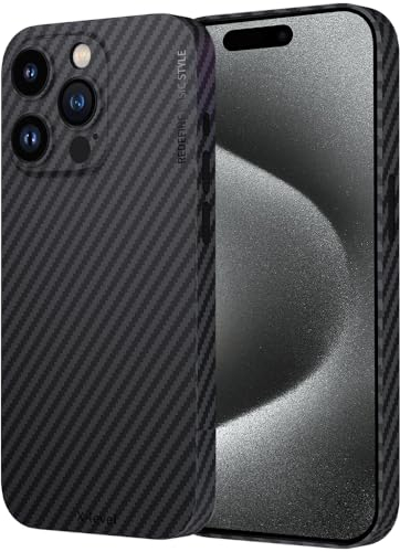 X-level für iPhone 15 Pro Max Hülle, 0,35 mm Ultra Dünn und Leicht Aramidfaser Handyhülle Kratzfeste Carbon Textur Schutzhülle Kameraschutz Extrem Slim Hard Case - Schwarz
